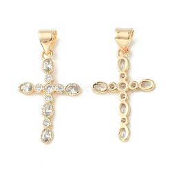 Brass Micro Pave Clear Cubic Zirconia Pendants, Religion Cross Charm, Real 18K Gold Plated, 22.5x14.5x1.5mm, Hole: 4.5x3.5mm(KK-L208-07G)