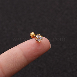 316L Surgical Stainless Steel Micro Pave Clear Cubic Zirconia Clover Cartilage Earrings, Golden, 6mm, Pin: 1.2mm(WG9CD6D-27)