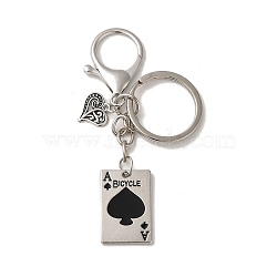 Alloy Playing Card Keychains, Poker, Black, 9.8cm(KEYC-A013-01B-01)