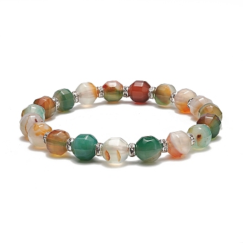 Dyed Natural Agate Beaded Stretch Bracelet, Brass Rhinestone Jewelry for Women, Colorful, Inner Diameter: 2-1/2~2-5/8 inch(6.5~6.7cm)