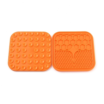 Silicone Dog Lick Mat, with Suction Cups, Slow Feeder Dog Bowls, for Dog Anxiety Relief, Square, Orange, 150x150x7mm