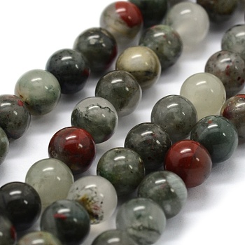 Natural African Bloodstone Beads Strands, Heliotrope Stone Beads, Round, 10mm, Hole: 1mm, about 38pcs/strand, 14.9 inch(38cm)