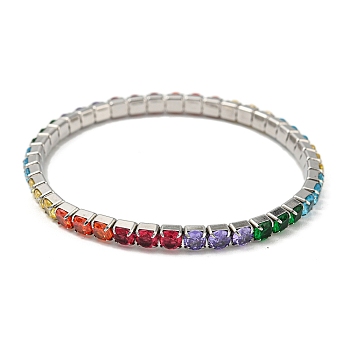 Cubic Zirconia Stretch Bracelets, 304 Stainless Steel Jewelry for Women, Stainless Steel Color, Colorful, 1/8 inch(0.4cm), Inner Diameter: 2-1/8 inch(5.3cm)