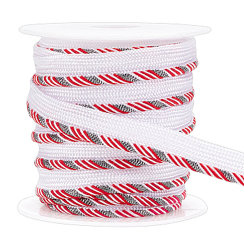 BENECREAT 10 Yards Polyester Ribbon, Single Edge with Diagonal Stripe, for Garment Accessories, Red, 3/8 inch(10mm)