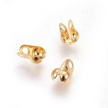 304 Stainless Steel Bead Tips, Calotte Ends, Clamshell Knot Cover, Golden, 6.5x4.5x3mm, Hole: 1.4mm