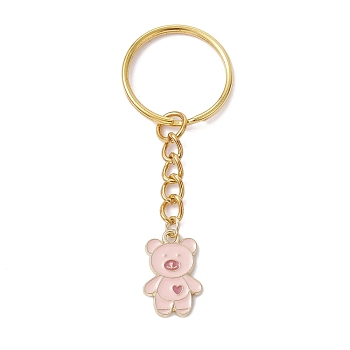 Bear Alloy Enamel Pendants Keychain, with Iron Keychain Ring, Pink, 7cm