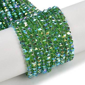 Electroplate Glass Beads Strands, Pearl Luster Plated, Faceted, Star, Green, 3x4x4mm, Hole: 1mm, about 98pcs/strand, 12.60''(32cm)