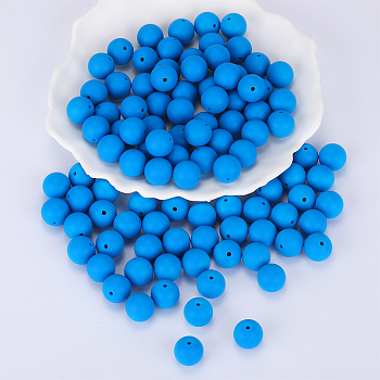 Round Silicone Focal Beads, Chewing Beads For Teethers, DIY Nursing Necklaces Making, Royal Blue, 15mm, Hole: 2mm