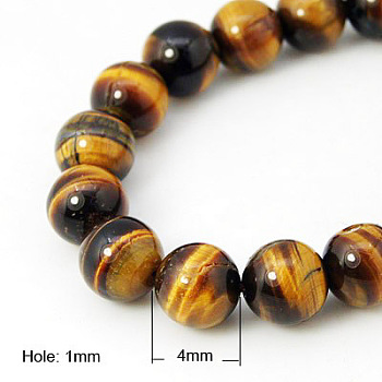 Natural Tiger Eye Beads Strands, Grade A, Round, Goldenrod, 4mm; about 95pcs/strand, 15 inch