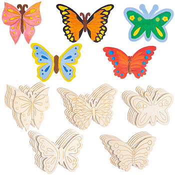 PandaHall Elite 30Pcs 5 Style Unfinished Wood Cutouts, Blank Wooden Paint Crafts for Kids, Butterfly, Antique White, 97~104x89~155x1.5~2mm, 6pcs/style