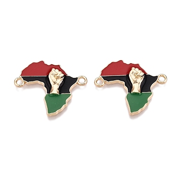 Rack Plating Alloy Colorful Enamel Connector Charms, Map of Africa Links, Golden, 21.5x26x3.5mm, Hole: 1.8mm