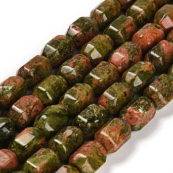 Natural Unakite Beads Strands, Faceted, Oval, 13.5~14.5x9~10.5mm, Hole: 0.7~0.8mm, about 28pcs/strand, 15.39~15.43 inch(39.1~39.2cm)