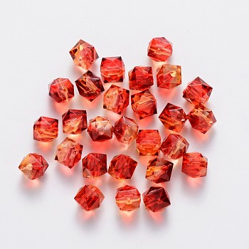 Two Tone Transparent Spray Painted Acrylic Beads, Polygon, FireBrick, 7.5x8x8mm, Hole: 1.8mm, about 1690pcs/500g