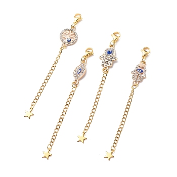 304 Stainless Steel Chain Extender, with Lobster Claw Clasps and Alloy Rhinestone Links Connectors, Mixed Shape, Golden, 96~97mm