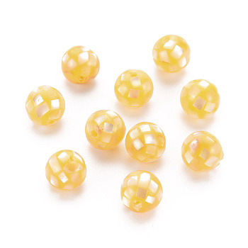 Resin Beads, with Natural Yellow Shell, Round, Yellow, 8.5mm, Hole: 1mm