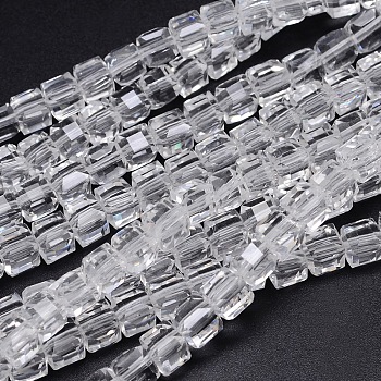 Faceted Cube Transparent Glass Beads Strands, Clear, 5.5x5.5x5.5mm, Hole: 1mm, about 94pcs/strand, 20.4 inch