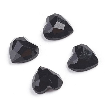 Opaque Glass Cabochons, Faceted, Heart, Black, 8x8x3.5mm