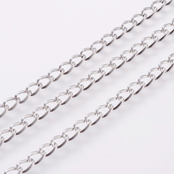 3.28 Feet 304 Stainless Steel Curb Chains, Unwelded, Stainless Steel Color, 6x4x2mm