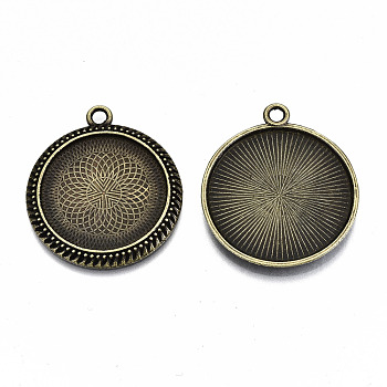 Tibetan Style Alloy Flat Round Cabochon Connector Settings, Cadmium Free & Nickel Free & Lead Free, Antique Bronze, Tray: 25mm, 35.5x31x2.5mm, Hole: 2.5mm, about 230pcs/1000g