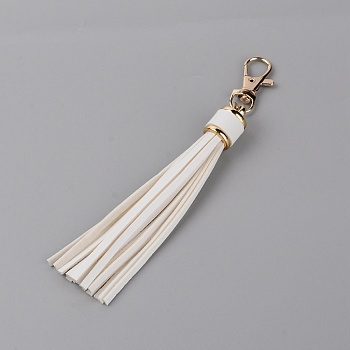 PU Leather Tassel Pendants, with Alloy Findings, White, 152x15mm