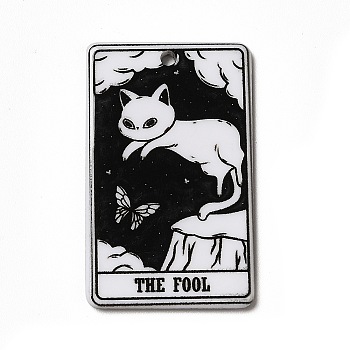 Tarot Theme Printed Acrylic Pendants, Rectangle with Cat Pattern Charms, The Fool 0, 39x24x2.5mm, Hole: 1.8mm