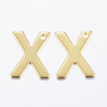 304 Stainless Steel Charms, Letter, Initial Charms, Real 18k Gold Plated, Letter.X, 11x6~12x0.8mm, Hole: 1mm