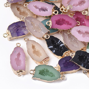 Druzy Resin Links connectors, Imitation Geode, with Light Gold Plated Iron Loops, Mixed Color, 29~30x13x7mm, Hole: 1.8mm
