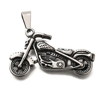 304 Stainless Steel Pendants, Skull Motorbike Charm, Antique Silver, 40.5x39x7.5mm, Hole: 10.5x4.5mm