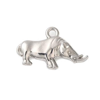 Non-Tarnish 304 Stainless Steel Pendants, Rhinoceros Charms, Stainless Steel Color, 14x23.5x4mm, Hole: 2mm