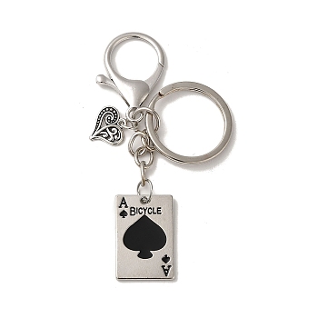 Alloy Playing Card Keychains, Poker, Black, 9.8cm