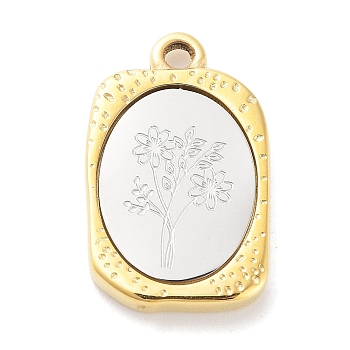 304 Stainless Steel Pendants, Rectangle with Twelve Zodiac Flower Charm, Golden & Stainless Steel Color, October Calendula, 23x14.5x3mm, Hole: 2mm