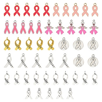 Awareness Ribbon Theme 50Pcs 9 Style Alloy Enamel Pendants & Awareness Ribbon Theme, Mixed Color, 14~23.5x7.5~16x1~4mm, Hole: 1.5~2mm