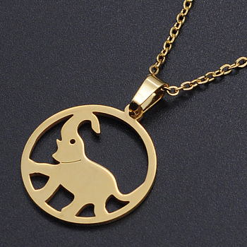 201 Stainless Steel Pendants Necklaces, with Cable Chains and Lobster Claw Clasps, Elephant, Golden, 17.71 inch(45cm), 1.5mm
