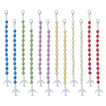 Plane Alloy & ABS Plastic Imitation Pearl Beaded Replacement Zipper Sliders, for Luggage Suitcase Backpack Jacket Bags Coat, with Lobster Claw Clasps, Mixed Color, 15cm, 12pcs/set