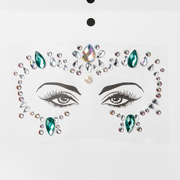 Acrylic Face Gems Stickers, Self Adhesive Temporary Tattoo, with Teardrop & Half Round & Horse Eye Rhinestones, Colorful, 0.35~1.75x0.35~1.3x0.15~0.4cm