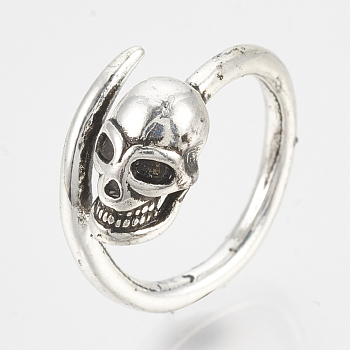 Adjustable Rings, Alloy Finger Rings, Skull, Antique Silver, Size 7, 17mm