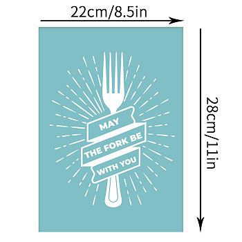 Self-Adhesive Silk Screen Printing Stencil, for Painting on Wood, DIY Decoration T-Shirt Fabric, MAY THE FORK BE WITH YOU, Sky Blue, 28x22cm