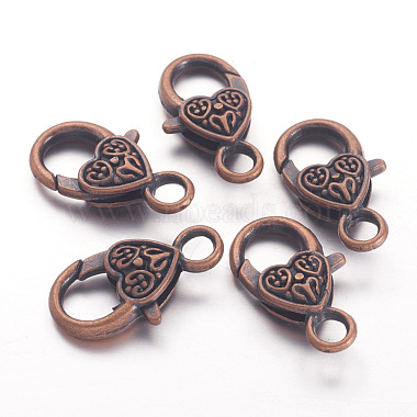 Red Copper Heart Alloy Lobster Claw Clasps