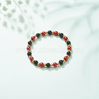 Glass & Iron Round Beaded Stretch Bracelet for Women(BJEW-JB08510-01)-2