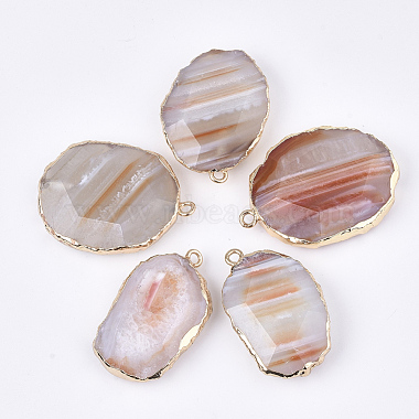 Golden Oval Banded Agate Pendants