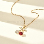 Brass & Cubic Zirconia Pendant Necklaces, 304 Stainless Steel Cable Chain Necklaces, Cherry, Golden, 15.75 inch(40cm)(SA-CBA7E55-03G-01)
