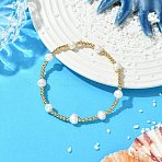Brass & Natural Cultured Freshwater Pearl Beaded Stretch Bracelets for Women, Round & Potato, Real 18K Gold Plated, Beads: 3mm and 7x6mm, Inner Diameter: 2.17 inch(5.5cm)(BJEW-JB13736)