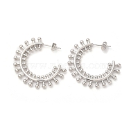 Brass Sun Stud Earrings, Half Hoop Earrings for Women, Platinum, 34x3mm(EJEW-D065-05P)