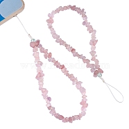 Natural Rose Quartz Chips Cell Phone Lanyard Wrist Strap, with Braided Nylon Thread, 20cm(HJEW-SW00018-03)