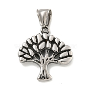 Vintage 316 Surgical Stainless Steel Pendants, Tree Charm, Antique Silver, 28x27x4.5mm, Hole: 4x9mm(STAS-E212-42AS)