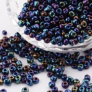 6/0 Glass Seed Beads, Iris Round, Colorful, about 4mm in diameter, hole: 1mm, about 500pcs/50g(X-SDB4mm604)