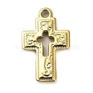 304 Stainless Steel Pendants, Cross Charm, Real 14K Gold Plated, 24.5x15x2mm, Hole: 1.8mm(STAS-L022-110G-04)