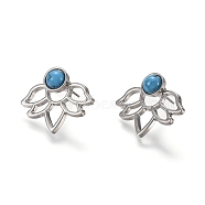 Alloy Stud Earrings, Front Back Stud Earrings, with Resin and Ear Nuts, Flower, Platinum, 18x25x1.5mm, Pin: 0.8mm(EJEW-H107-03P)