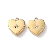 304 Stainless Steel with Rhinestone Pendants, Heart Charms, Real 14K Gold Plated, 11.5x11x4mm, Hole: 1.4mm(STAS-L022-394G)