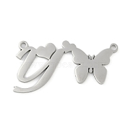 Non-Tarnish 304 Stainless Steel Pendants, Letter & Butterfly Charms, Letter Y, 13.5x26x0.9mm, Hole: 1.2mm(STAS-L279-002P-Y)